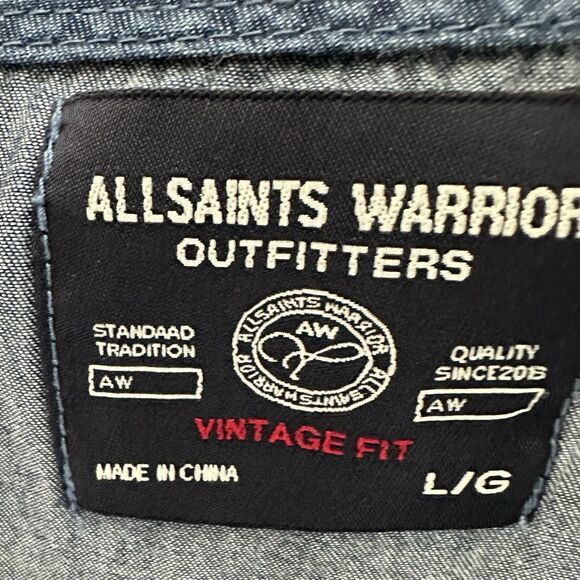 Allsaints Warrior Outfitters Mini Denim Dress Lg Short Sleeve Pullover Pockets - Picture 2 of 7